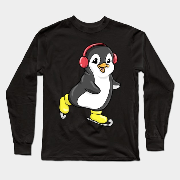 Penguin at ice skating with ice skates Long Sleeve T-Shirt by Markus Schnabel